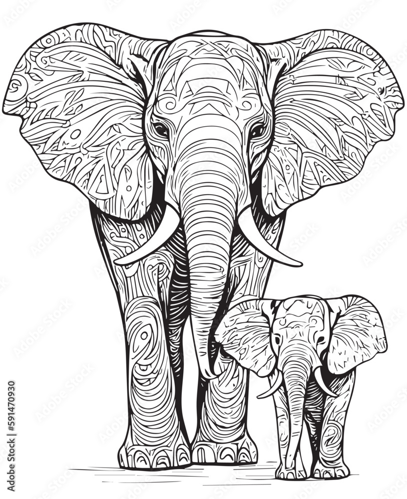 50+ Elephant Coloring Pages for Adults 117