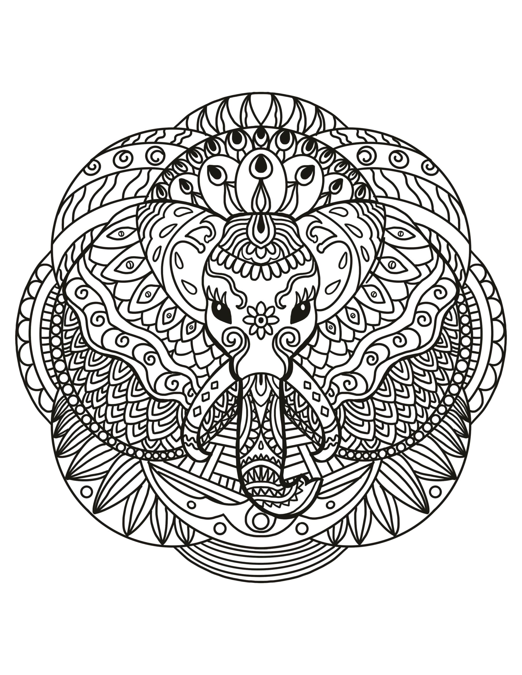 50+ Elephant Coloring Pages for Adults 165