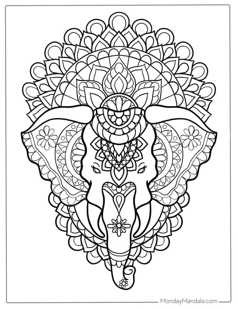 50+ Elephant Coloring Pages for Adults 20