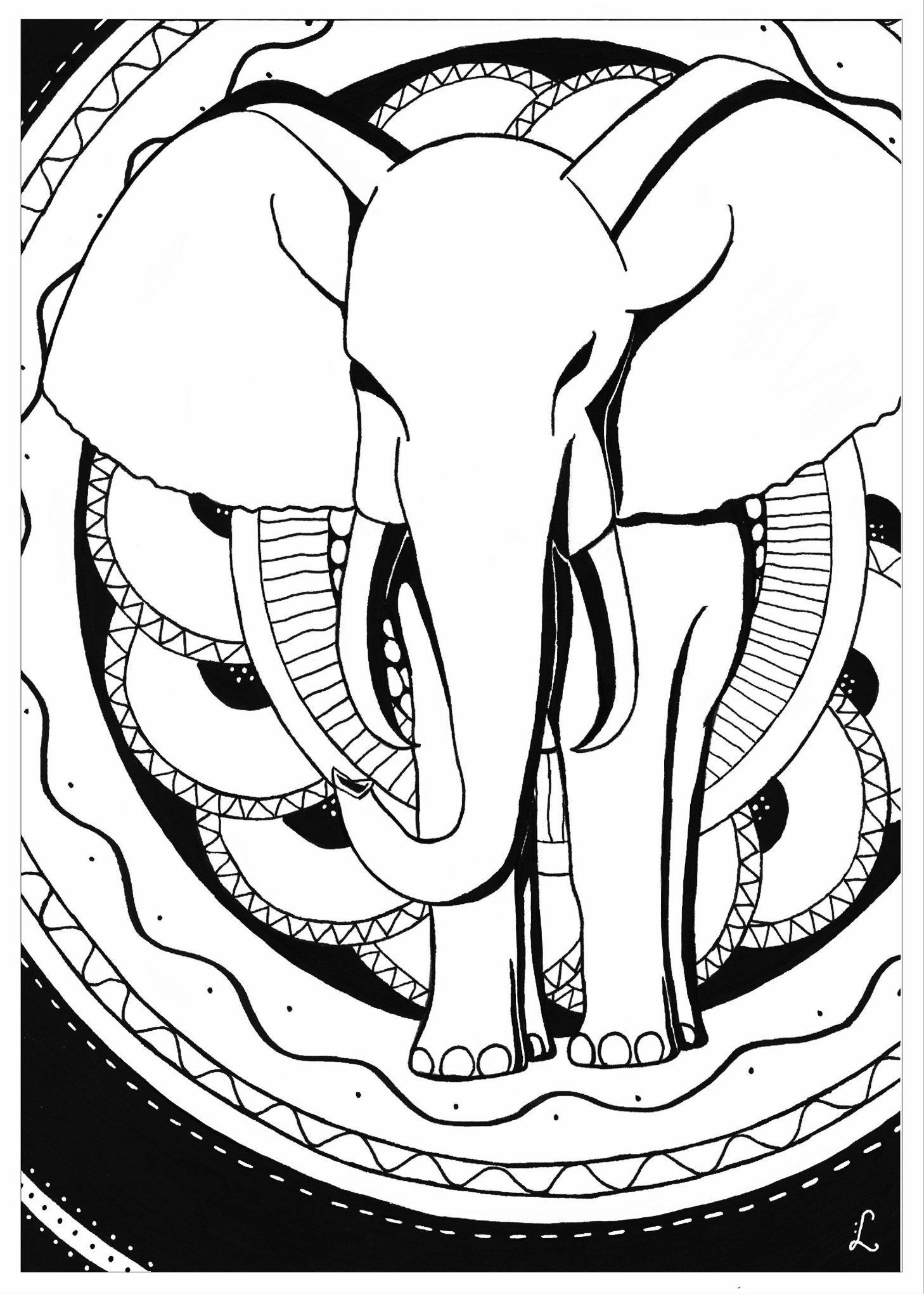 50+ Elephant Coloring Pages for Adults 78