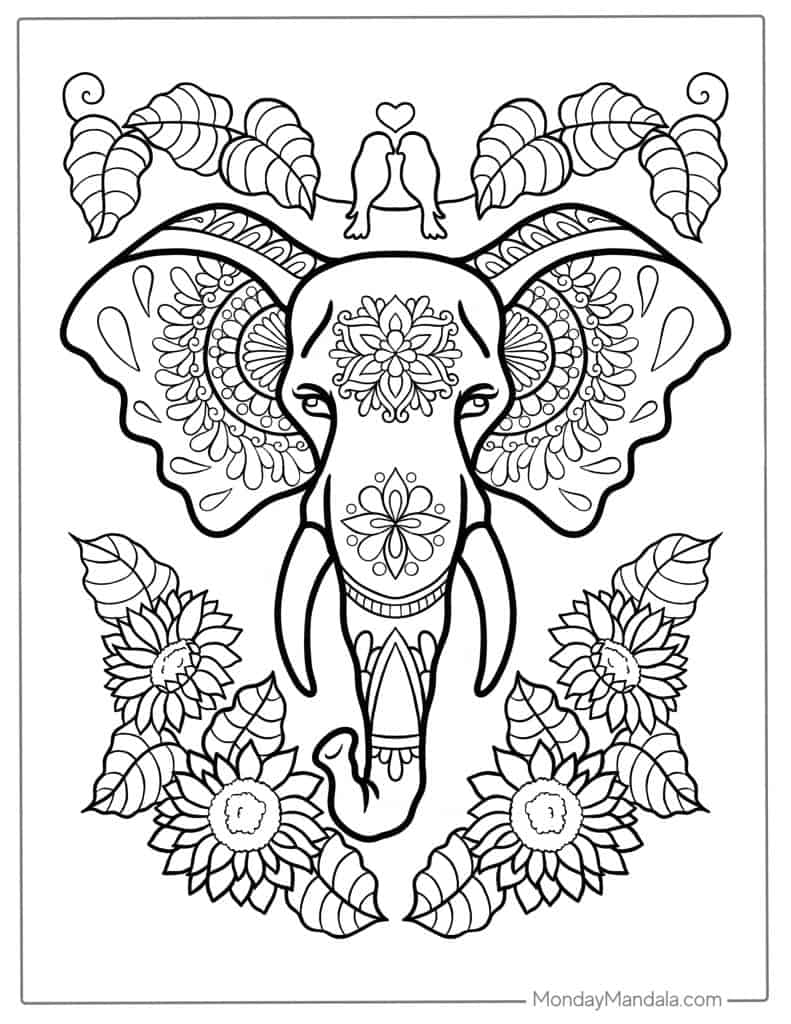 50+ Elephant Coloring Pages for Adults 88