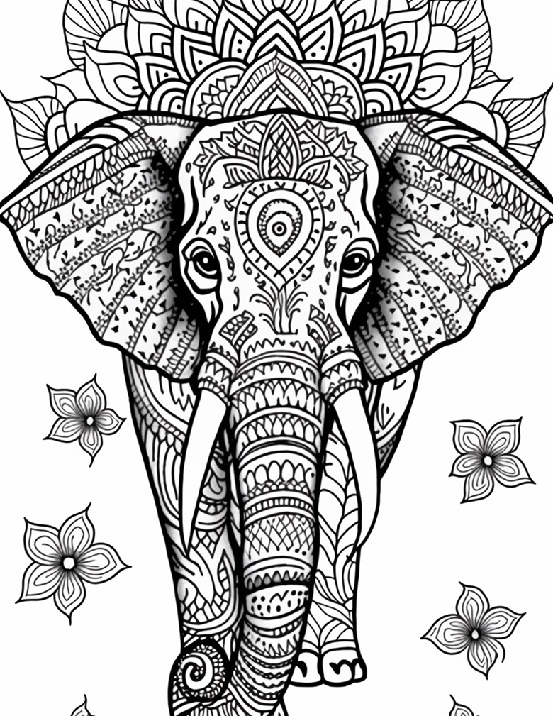 50+ Elephant Coloring Pages for Adults 89