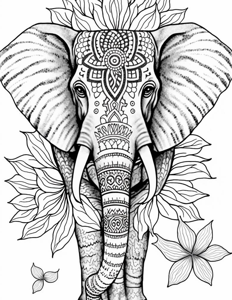 50+ Elephant Coloring Pages for Adults 92