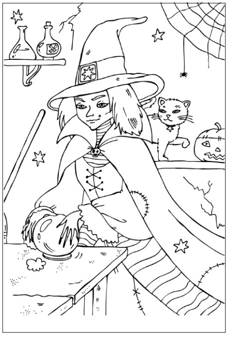 104 Witch Coloring Pages for Kids Printable 9