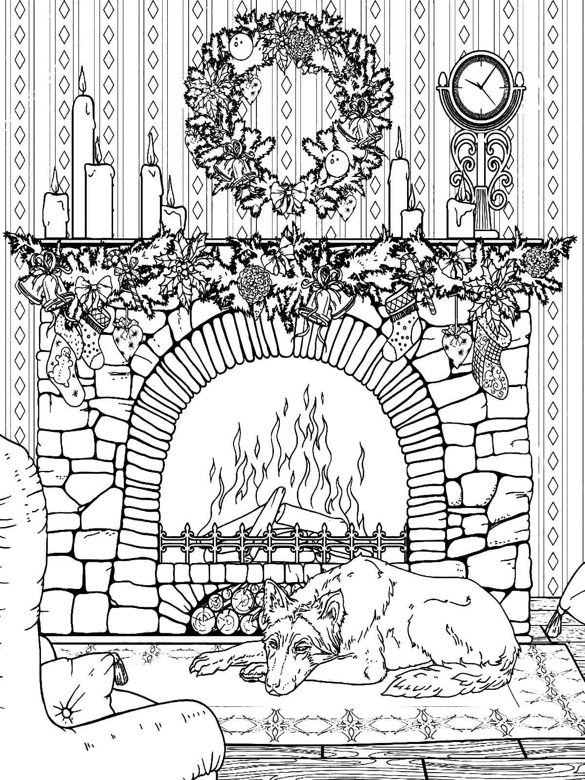 fireplace coloring page printable jpg