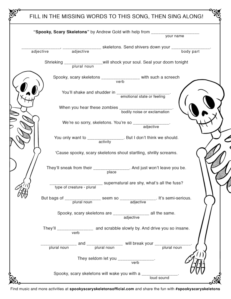 spooky skeleton coloring pages for kids printable jpg