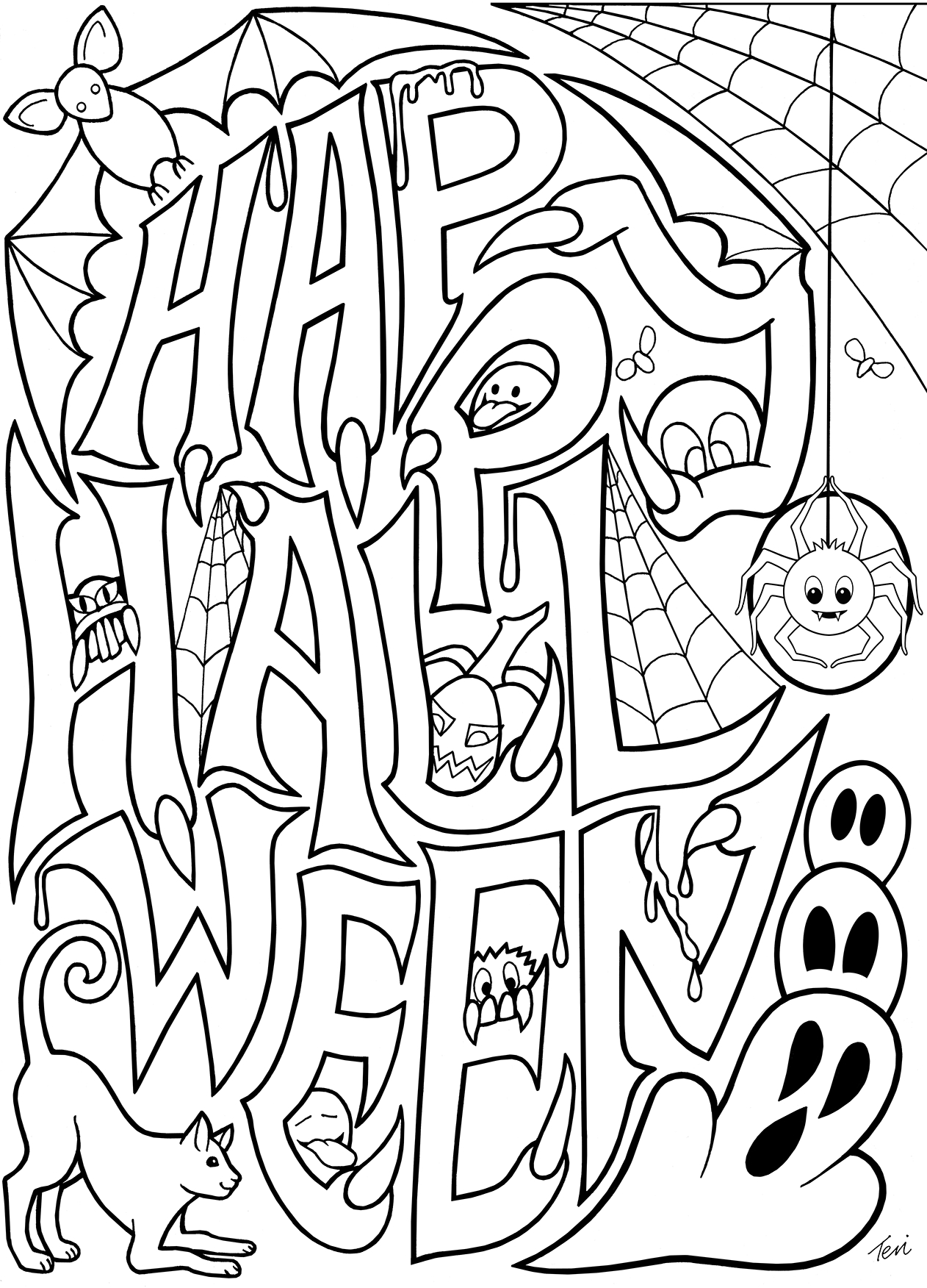 spooky skeleton coloring pages for kids printable jpg