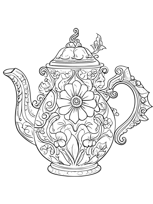 32 Charming Teapot Coloring Pages Printable 4