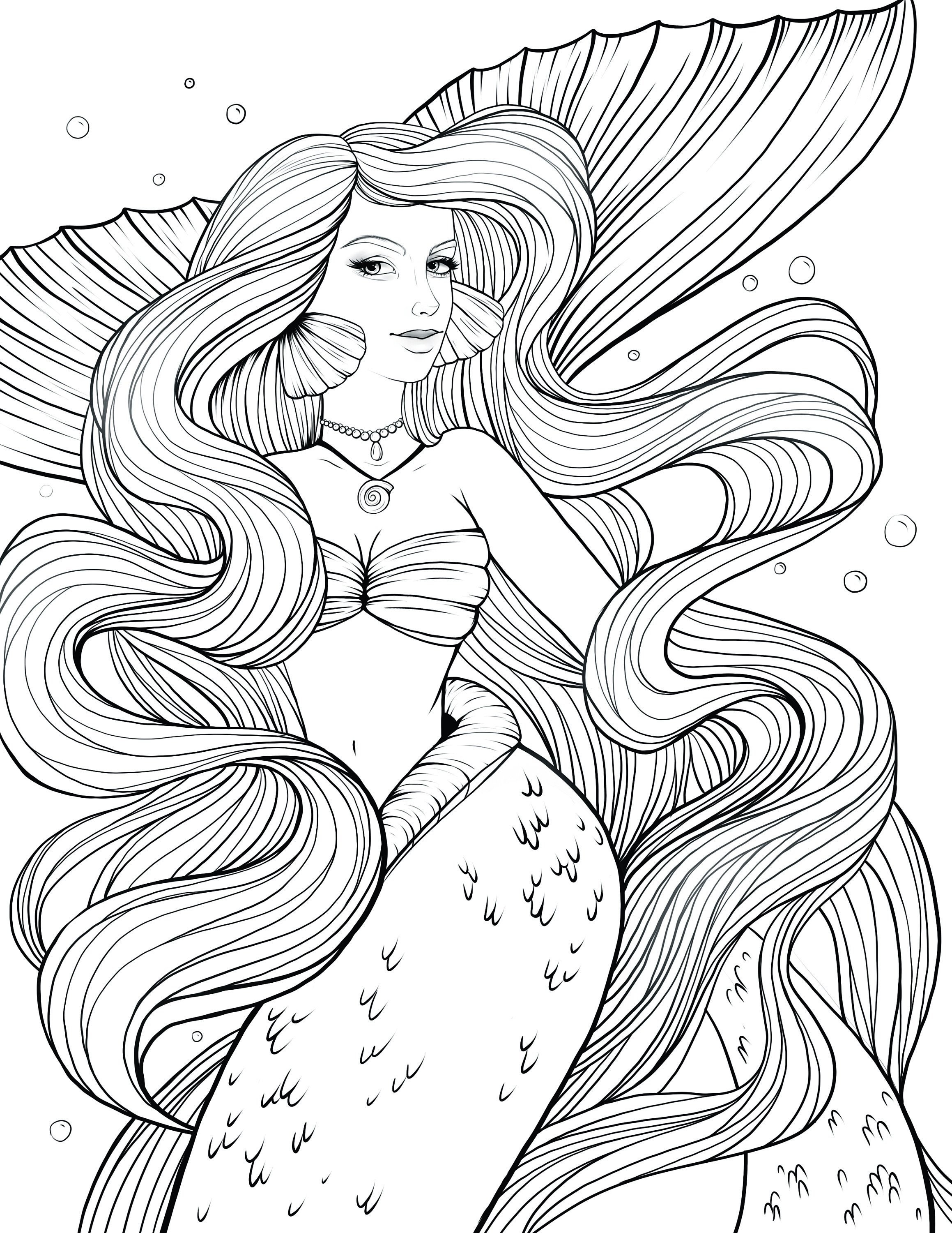 33 Creative Mermaid Coloring Pages for Grown Ups Printable 1