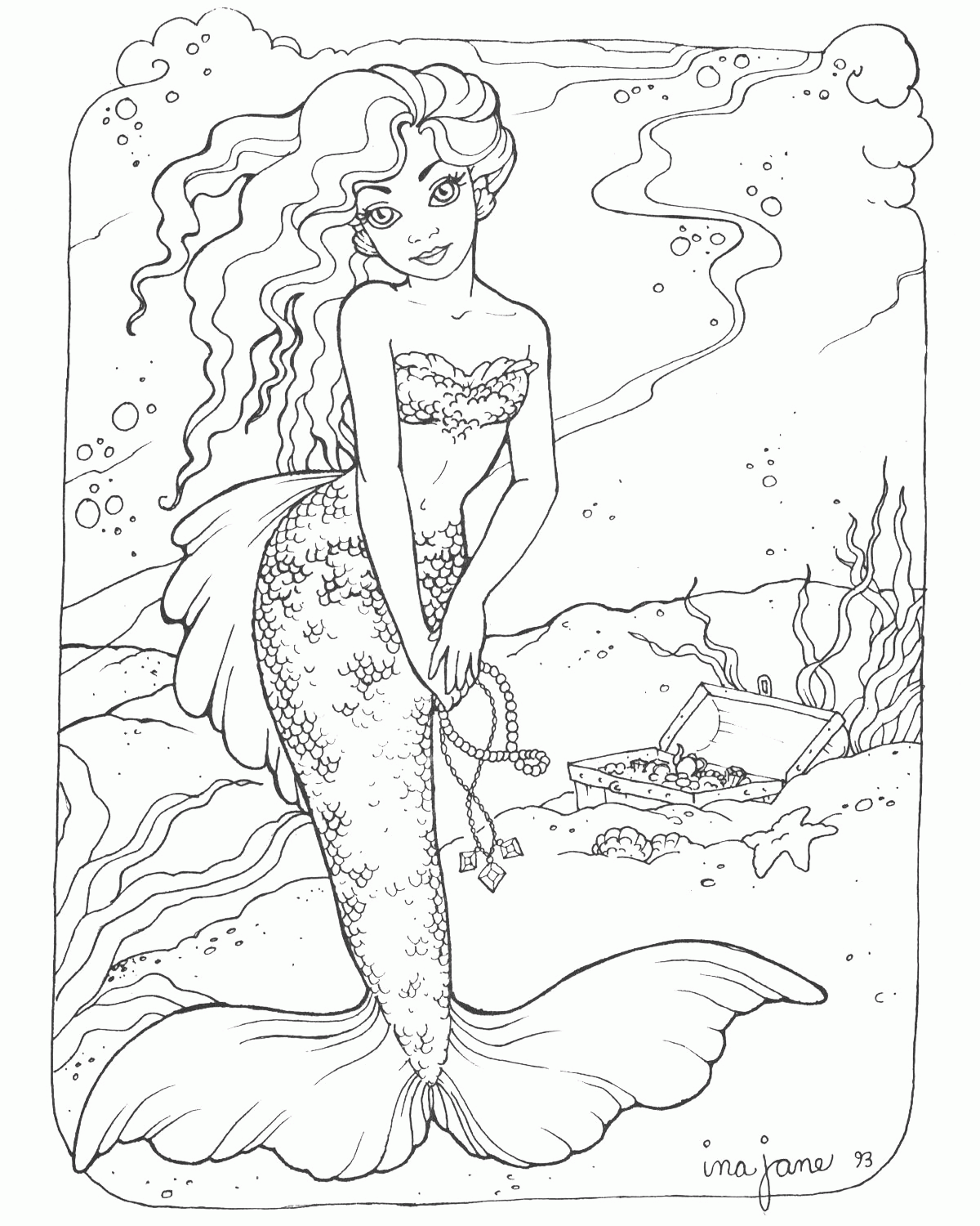 33 Creative Mermaid Coloring Pages for Grown Ups Printable 15