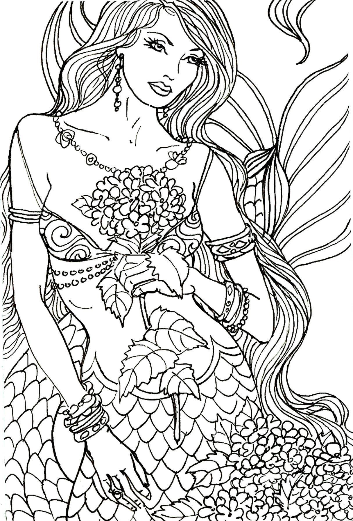 33 Creative Mermaid Coloring Pages for Grown Ups Printable 19