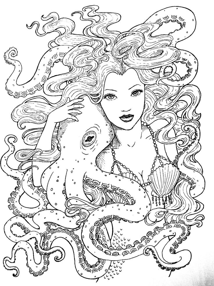 33 Creative Mermaid Coloring Pages for Grown Ups Printable 2