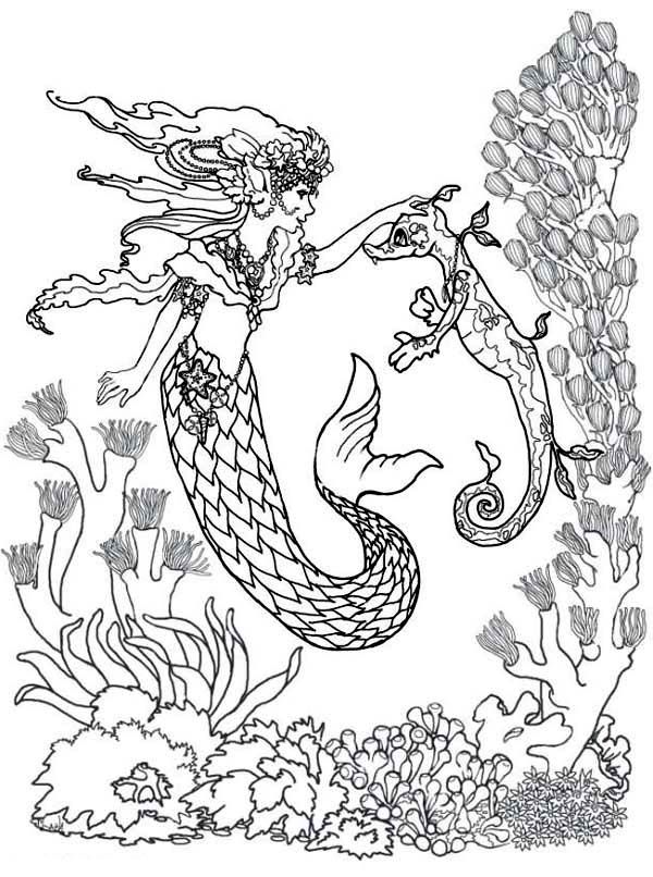 33 Creative Mermaid Coloring Pages for Grown Ups Printable 24