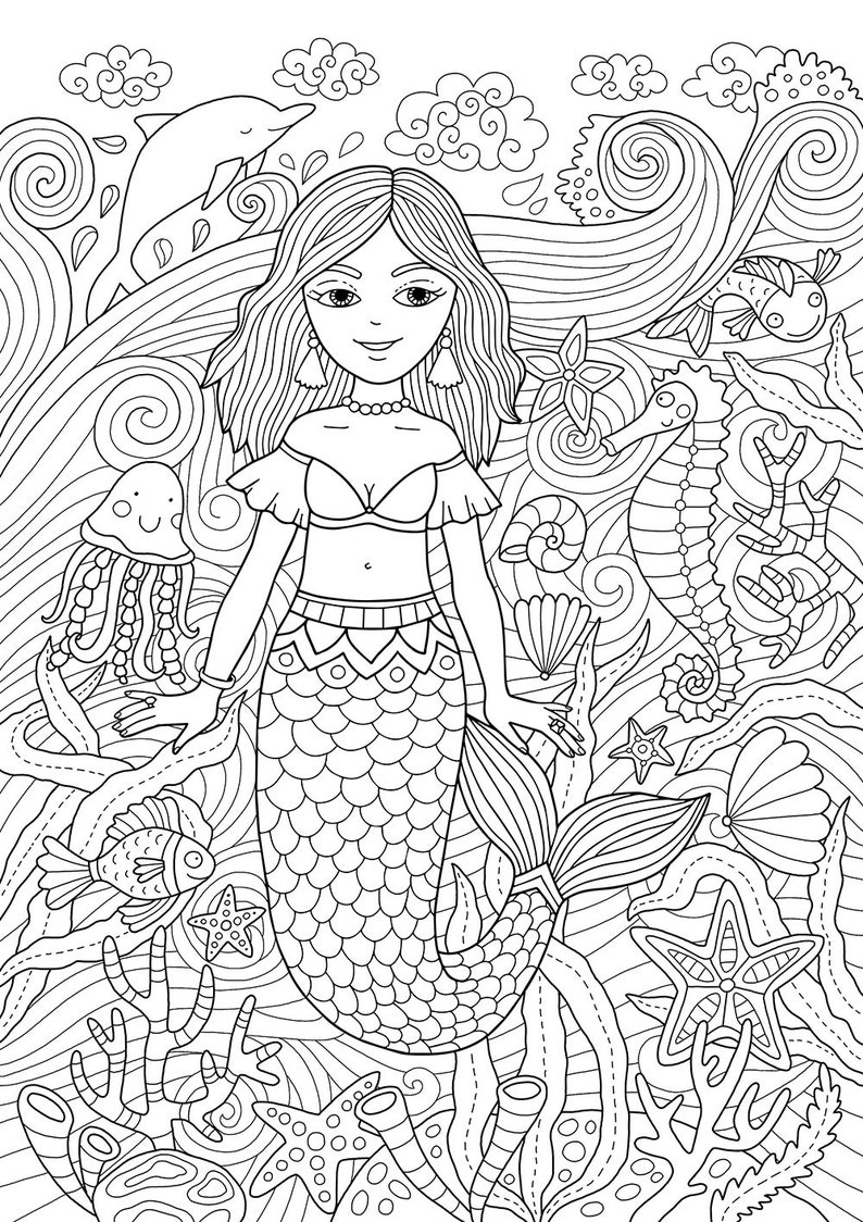 33 Creative Mermaid Coloring Pages for Grown Ups Printable 26