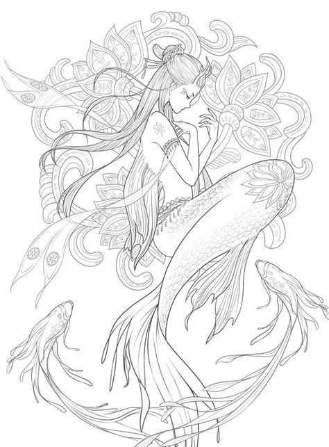 33 Creative Mermaid Coloring Pages for Grown Ups Printable 32