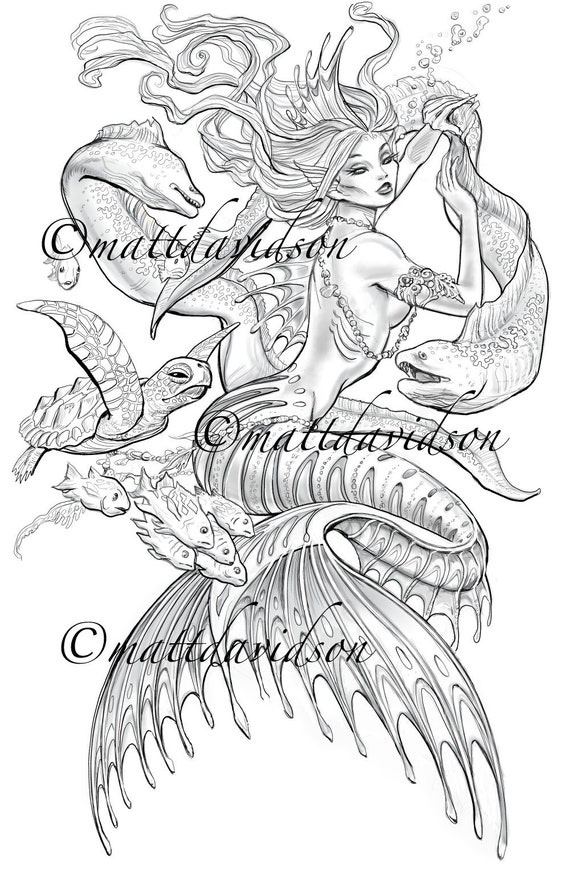 33 Creative Mermaid Coloring Pages for Grown Ups Printable 6