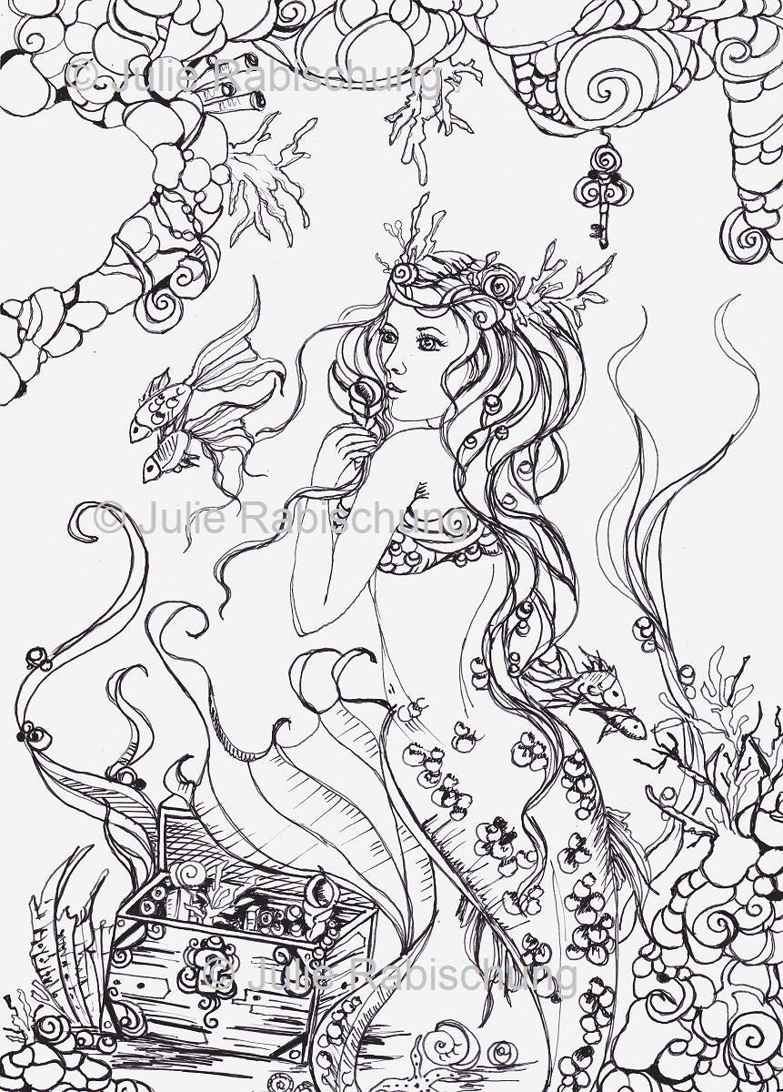 33 Creative Mermaid Coloring Pages for Grown Ups Printable 7