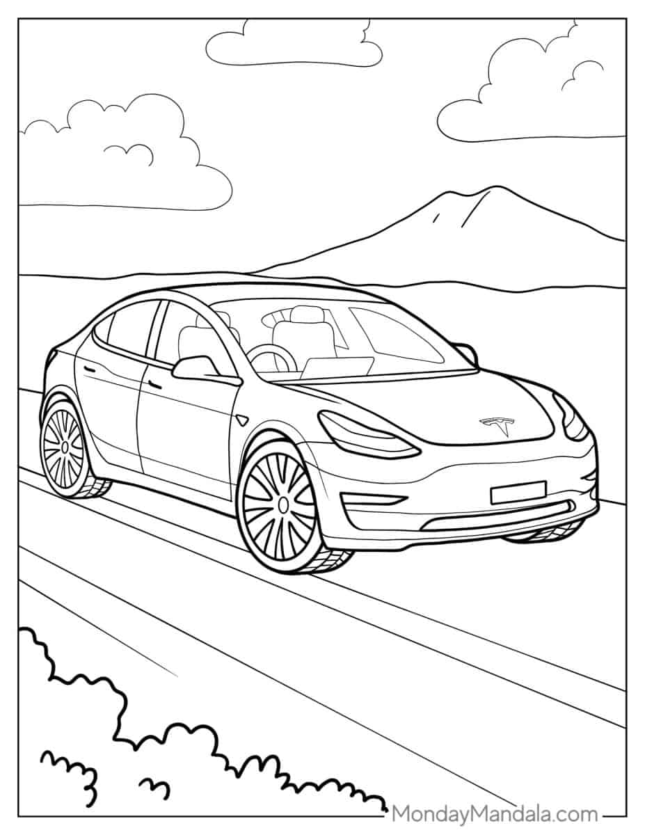 96 Tesla Model 3 Coloring Page Printable 23