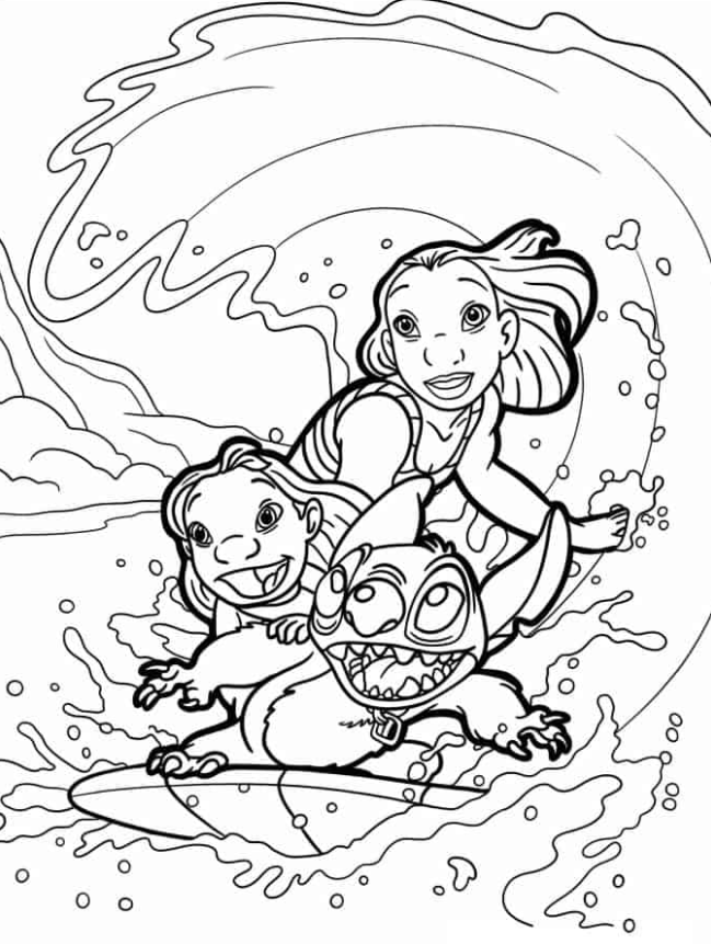 lilo stitch coloring pages lilo stitch and nani pelekai riding a surfboard png jpg