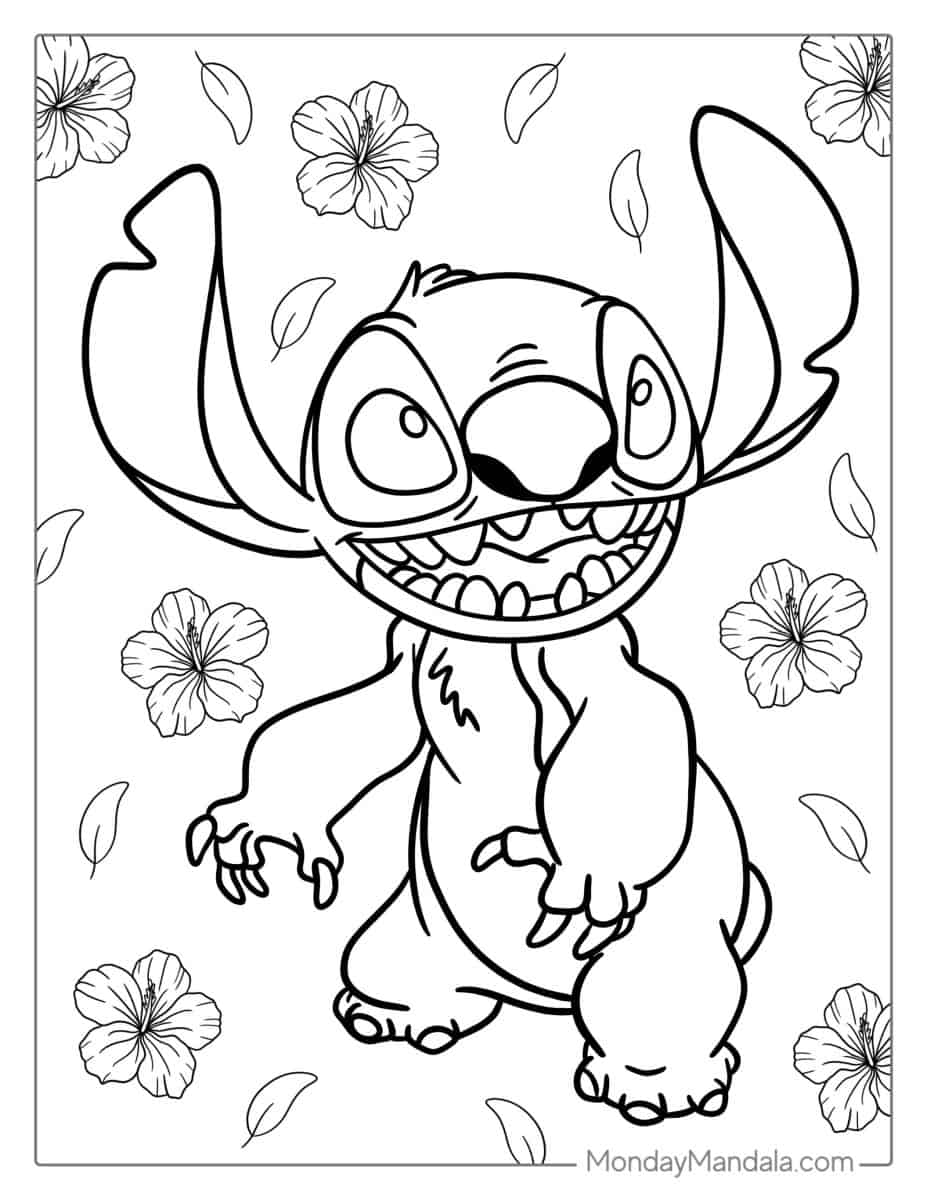 simple outline of stitch with flowers to color x jpg jpg