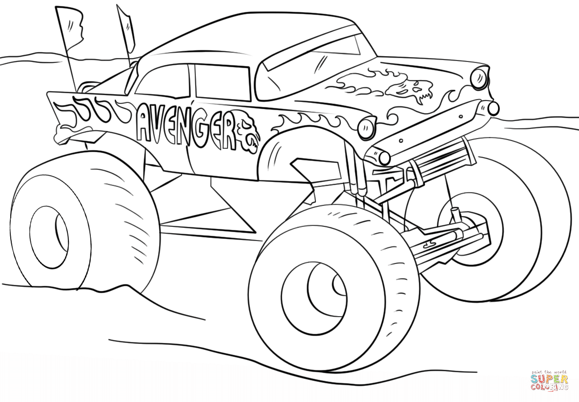 10 Avenger Monster Truck Coloring Page: Unleash Your Superheroes on Wheels