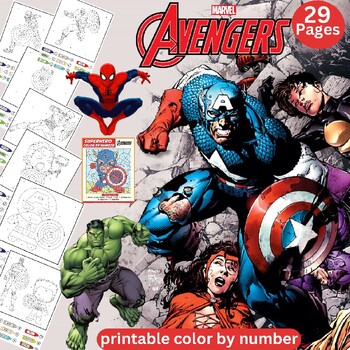 10 Avengers Color By Number Printables for Creative Kids and Adults