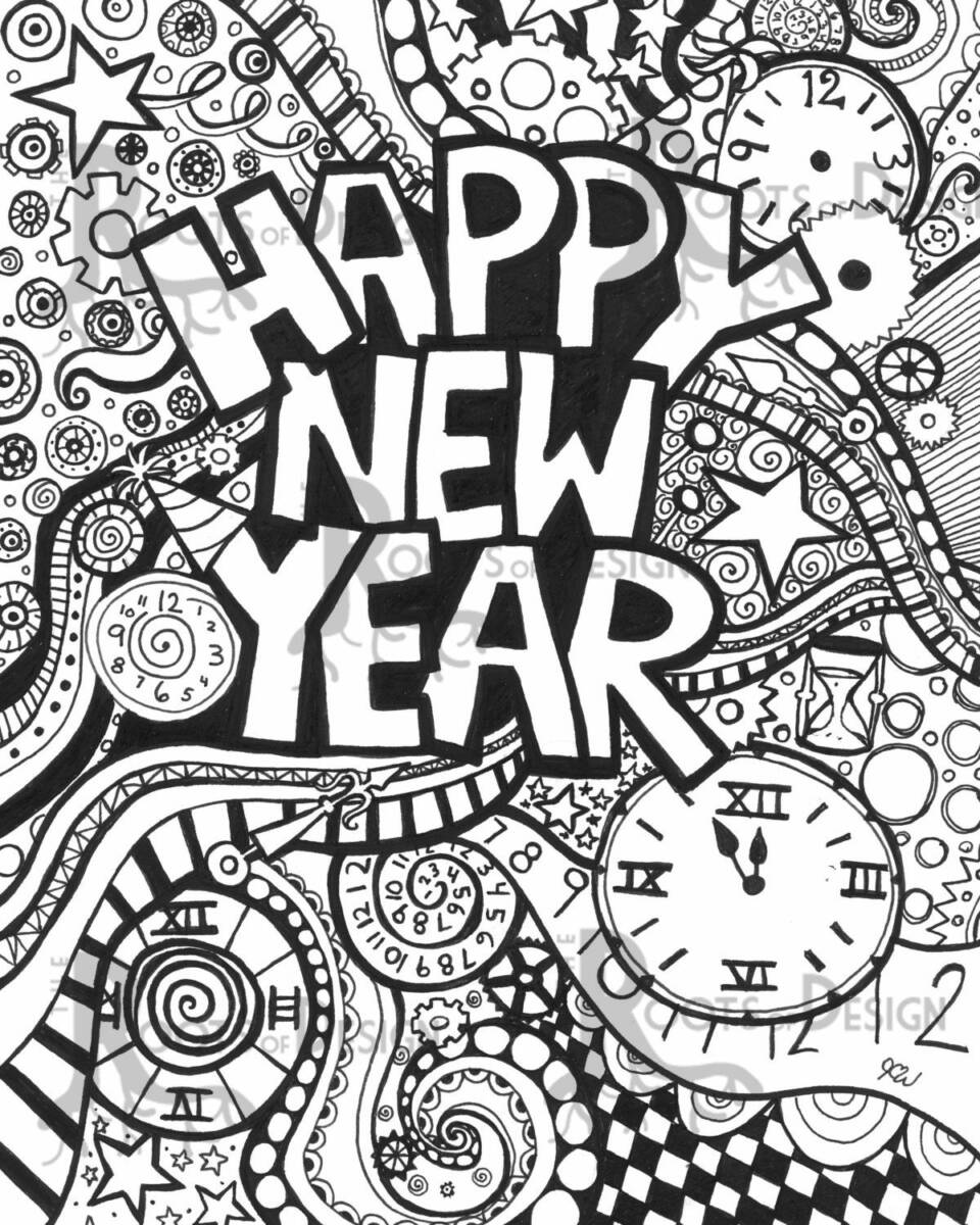 55+ Happy New Years Coloring Pages for Adult 12