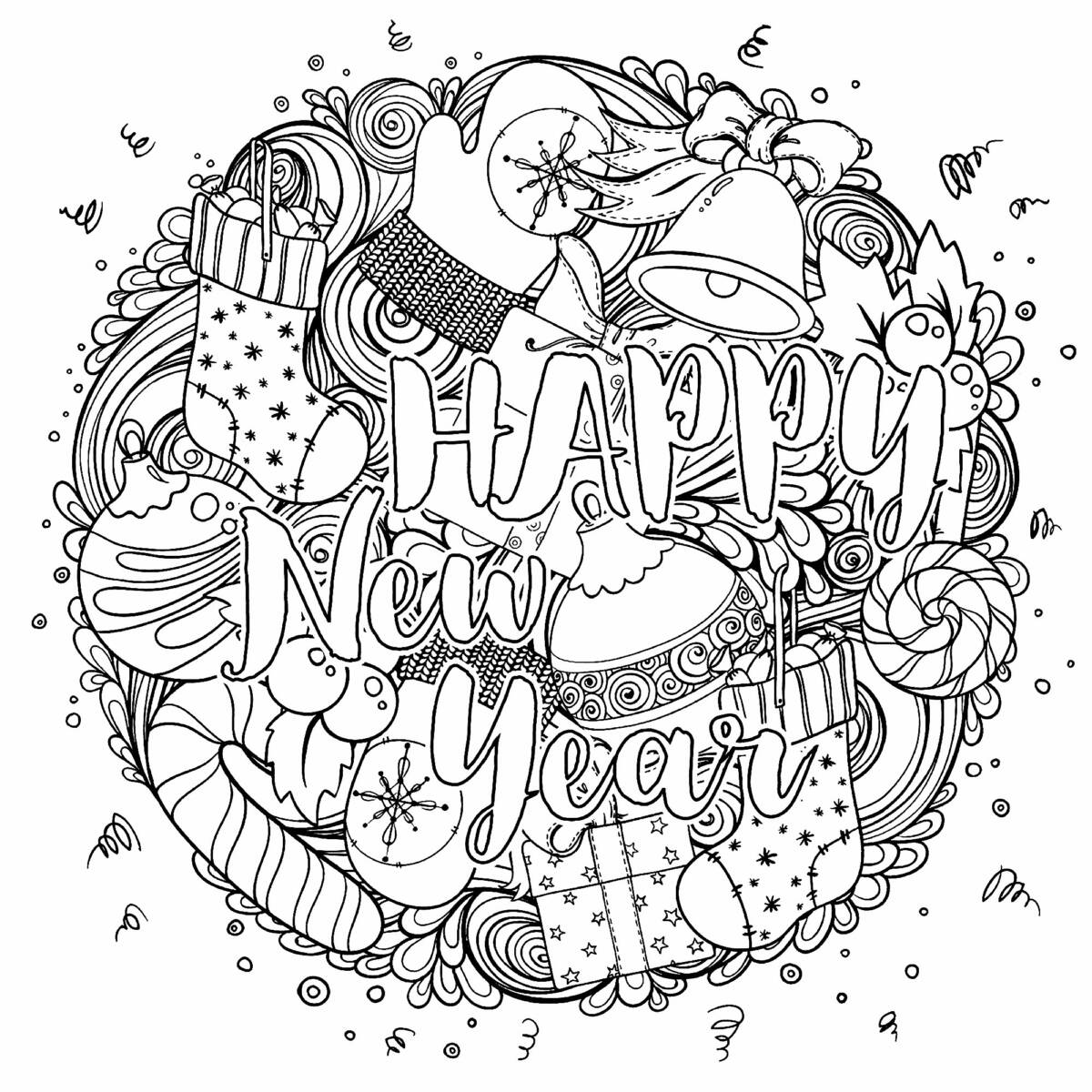 55+ Happy New Years Coloring Pages for Adult 4